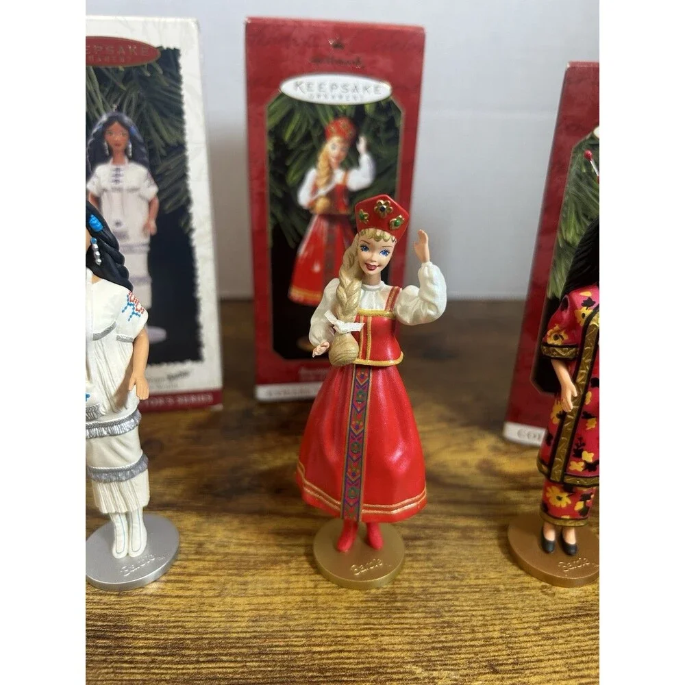 Vintage 1990s Hallmark Barbie Dolls of the World Ornaments Set of 4 Holiday Tree